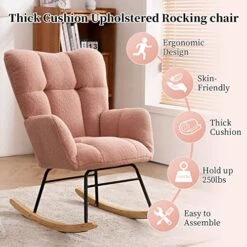 NIOIIKIT Nursery Rocking Chair Teddy Upholstered Glider Rocker Rocking Accent Chair Padded Seat With High Backrest Armchair Comfy Side Chair For Living Room Bedroom Offices (Pink Teddy) 21 NIOIIKIT Nursery Rocking Chair Teddy Upholstered Glider Rocker Rocking Accent Chair Padded Seat With High Backrest Armchair Comfy Side Chair For Living Room Bedroom Offices (Pink Teddy) -Amazon Store 51wrzJNr1fL