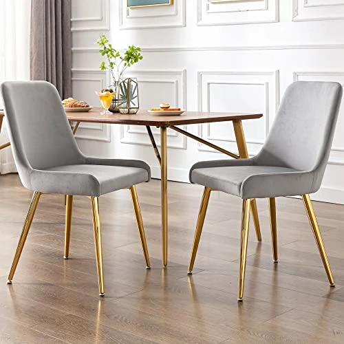 Kmax Velvet Dinning Chairs Mid Century Modern Side Chairs With Golden Legs For Kitchen & Dining Room Guest Room Restaurant, Set Of 2- Grey 3 Kmax Velvet Dinning Chairs Mid Century Modern Side Chairs With Golden Legs For Kitchen & Dining Room Guest Room Restaurant, Set Of 2- Grey