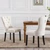 Chairus Dining Chairs Set Of 2 With Tufted High Back, Velvet Upholstered Dining Room Chairs Modern Elegant Nailhead Trim Ring Pull - Ivory 2PCS