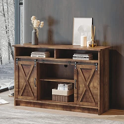 HOMBCK Coffee Bar Cabinet With Storage, Farmhouse Buffet Cabinet With Barn Door, Kitchen Sideboard Cabinet For Living Room, Dining Room, Hallway, Console Table, Accent Cabinet, Rustic Brown 4 HOMBCK Coffee Bar Cabinet With Storage, Farmhouse Buffet Cabinet With Barn Door, Kitchen Sideboard Cabinet For Living Room, Dining Room, Hallway, Console Table, Accent Cabinet, Rustic Brown - Image 2