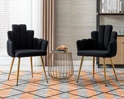 CIMOTA Black Dining Chairs Set Of 2 Velvet Upholstered Comfy Living Room Chairs Modern Finger Shape Back Vanity Chair With Arms For Makeup Room/Bedroom, 2PCS -Amazon Store 51wxeYjZosL. AC