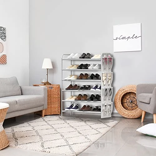 Simple Houseware 6-Tier Shoe Rack Storage Organizer W/Side Hanging Bag, Grey 4 Simple Houseware 6-Tier Shoe Rack Storage Organizer W/Side Hanging Bag, Grey - Image 2