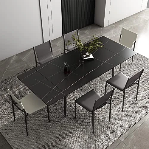 Luck Live 62.9'' To 94.4'' Extendable Dining Tables For 4 To 8 - New Sintered Stone Material Rectangle Dining Table -High Hardness,Black, Easy 5 Luck Live 62.9'' To 94.4'' Extendable Dining Tables For 4 To 8 - New Sintered Stone Material Rectangle Dining Table -High Hardness,Black, Easy - Image 3