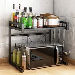 Microwave Oven Rack Expandable Microwave Oven Rack Adjustable Length Microwave Steel Shelf Rack 2-Tier With 3 Hooks 88 Lbs Load Bearing Kitchen Storage Rack -Amazon Store 51x7QuOkf6S