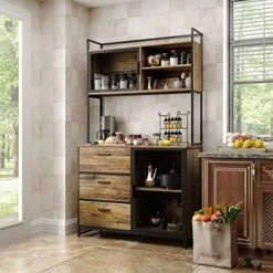 DiDuGo Kitchen Hutch Storage Cabinet With Drawers & Iron Doors, Kitchen Pantry Kitchen Buffet Cabinet With Metal Frame, For Hallway Deep Walnut (59”W X 15.7”D X 68.5”H) -Amazon Store 51xF2uVSavL. AC