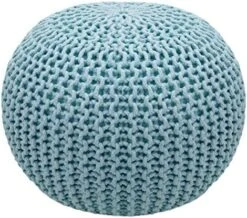 COTTON CRAFT - Hand Knitted Cable Style Dori Pouf - Ivory - Floor Ottoman - Cotton Braid Cord - Handmade & Hand Stitched - Truly One Of A Kind Seating - 20 Dia X 14 High -Amazon Store 51xKWu6X4nL. AC