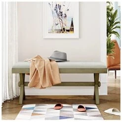 GENERIC Small Bench Gray And Green Colored For Living Room Grey Fabric