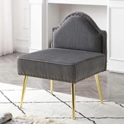 Homtique Velvet Loveseat & Accent Chair 3 Piece Set, Modern Upholstered Living Room Furniture Set, Armless Loveseat Settee With Gold Metal Legs, For Small Space, Bedroom, Apartment, Orange -Amazon Store 51xOtLWQKvL. AC