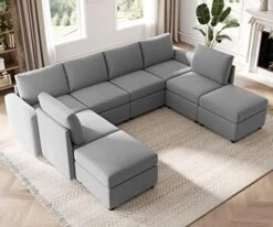 LINSY HOME Modular Sectional Sofa, U Shape Oversized Sofa Couch With Storage, Memory Foam, Modular Sectionals With Ottomans, 7 Seat Living Room Furniture Sofa Sets With Chaise, Blue -Amazon Store 51xSfxGghuL. AC