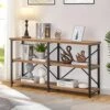 BON AUGURE Rustic Console Table With Shelves Behind Sofa, Industrial 3 Tier Entry Table For Hallway, Farmhouse Entryway Table For Living Room (55 Inch, Vintage Oak)