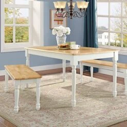 EDREES COOLHOME Autumn Lane Farmhouse Solid Wood Dining Bench, White And Natural Finish -Amazon Store 51xcsHKywkL