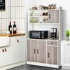 COSTWAY Freestanding Buffet With Hutch, Kitchen Pantry Storage Cabinet With 5-Position Adjustable Shelves, Kitchen Buffet Cabinet With Open Shelves, Doors And Drawer For Home (White)