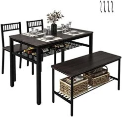 Bigbiglife Dining Table Set For 4, Modern Kitchen Table And 2 Chairs With 1 Bench, Wood Dining Room Set With 2 Storage Racks And 4 S-Hooks For Small Space Home Kitchen, Dark Grey -Amazon Store 51xie5Vr5fL. AC