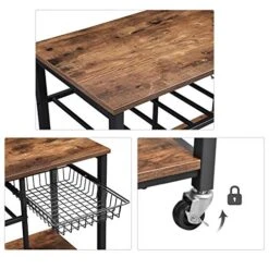 VASAGLE ALINRU Kitchen Cart, Food Storage Shelf With Metal Mesh Basket, Bottle Holder And Storage Shelves, 15.7 X 31.5 X 34.1 Inches, Industrial Style, Rustic Brown UKKS80X -Amazon Store 51xjVaNnmuL
