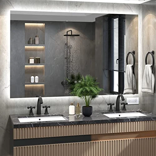 IOWVOE 60 X 36 Inch LED Mirror Backlit Bathroom Large Wall Mounted Vanity Makeup Mirror Dimmable Anti-Fog Lighted Mirror CRI 90 Adjustable Brightness 3 IOWVOE 60 X 36 Inch LED Mirror Backlit Bathroom Large Wall Mounted Vanity Makeup Mirror Dimmable Anti-Fog Lighted Mirror CRI 90 Adjustable Brightness
