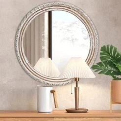 OuYezy 30 Inch Round Wood Mirror Decorative Wall Mirrors - Rustic Farmhouse Circle Mirrors Distressed Hanging Decor Mirrors For Bathroom, Bedroom, Living Room, Or Entryway, For Mom -Amazon Store 51xrbV1HVFL