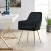 Altrobene Velvet Accent Chair, Home Office Desk Chair, Living Room Bedroom Arm Chair, Modern Dinging Chair, Girls Vanity Chair, Golden Finished, Black -Amazon Store 51xv2wOesNL