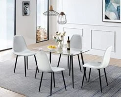 Dining Table Set For 4, Rectangle Black Glass Table And 4 Velvet Dining Room Chairs, 5 Pieces Modern Kitchen Table And Chairs Set For Home Small Space (Black Rectangle Table + 4 Light Grey Chairs) -Amazon Store 51xvND7G23L. AC