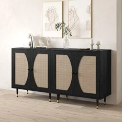 Black Buffet Sideboard Cabinet, Sideboards And Buffets With Natural Rattan Doors, Modern Entryway Console Table With Storage, Accent Storage Cabinet With Adjustable Shelves For Living Dining Room 10 Black Buffet Sideboard Cabinet, Sideboards And Buffets With Natural Rattan Doors, Modern Entryway Console Table With Storage, Accent Storage Cabinet With Adjustable Shelves For Living Dining Room -Amazon Store 51xvgAaXKhL