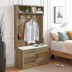 Betoko 71 Inch Entryway Bench With Sliding Barn Door, Hall Tree With Coat Rack & Storage Bench, Wood Coat Tree With Cushioned Stool & Hooks For Hallway, Living Room, Mudroom (White) (la7492) -Amazon Store 51xxPLTGyIL. AC