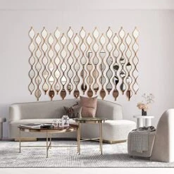 VELLQUE Teardrop Mirror Wall Decor Set Of 5,Gold Living Room Decor Mirror Wall Sets,Decorative Mirrors For Wall Decor Living Room,Long Skinny Mirrors For Wall,Irregular Mirror,Wavy Mirror For Wall