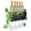 FLOMAC FINEST Wine Holder Wall Mounted - Stores 4 Glasses 5 Wine Bottles - With Cork Holder Storage - Home And Kitchen Wall Decor Storage- Bonus E-Book And Grapes
