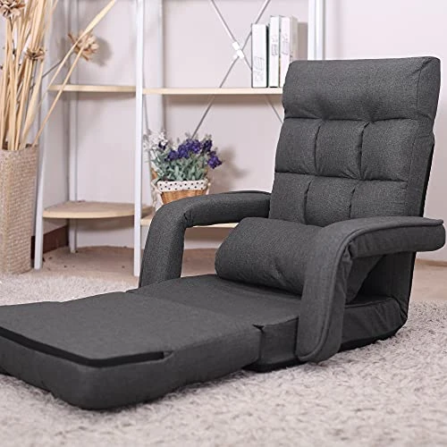WAYTRIM Indoor Chaise Lounge Sofa, Folding Lazy Sofa Floor Chair, 6-Position Folding Padded Lounger Bed With Armrests - Dark Gray 7 WAYTRIM Indoor Chaise Lounge Sofa, Folding Lazy Sofa Floor Chair, 6-Position Folding Padded Lounger Bed With Armrests - Dark Gray - Image 5