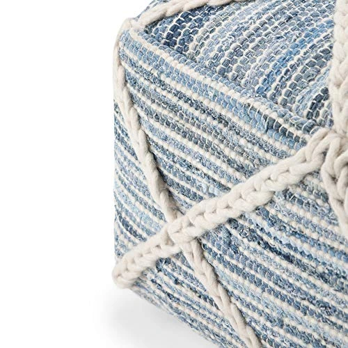 SIMPLIHOME Cowan Square Pouf, Footstool, Upholstered In Blue, Natural Handloom Woven Wool And Cotton, For The Living Room, Bedroom And Kids Room, , 6 SIMPLIHOME Cowan Square Pouf, Footstool, Upholstered In Blue, Natural Handloom Woven Wool And Cotton, For The Living Room, Bedroom And Kids Room, , - Image 4