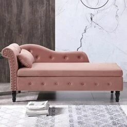 LUCKHAO Chaise Lounge Indoor,Velvet Lounge Chair For Bedroom With Storage & Pillow,Modern Upholstered Rolled Arm Chase Lounge For Sleeping With Nailhead Trim For Living Room Bedroom Office(Grey) -Amazon Store 51y4JXliyCL. AC