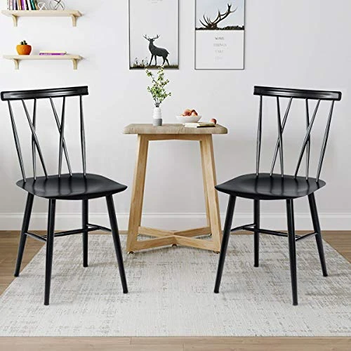 COSTWAY Dining Chair Set Of 2, Farmhouse Windsor Chairs Dining Room Chairs With Spindle Back And Sturdy Metal Construction, Wood Kitchen Side Chairs For Living Room Restaurant, Black (Height 17'') 5 COSTWAY Dining Chair Set Of 2, Farmhouse Windsor Chairs Dining Room Chairs With Spindle Back And Sturdy Metal Construction, Wood Kitchen Side Chairs For Living Room Restaurant, Black (Height 17'') - Image 3