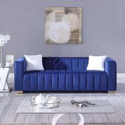 Kevinplus Modern Sofa Couch 2 Set For Living Room, Velvet Chesterfield 2-Pcs Upholstered Sofa Couch For Apartment Bedroom Office, Strong Gold Metal Legs, Blue -Amazon Store 51yOAH5aXnL