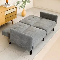 Yaak 74 Inch Grey Futon Sofa Bed, Convertible Couch Sleeper Sofa Bed, Adjustable Split-Backrest, With 2 Pillows, Modern Fabric Sleeper Loveseats For Small Spaces, Living Room, Bedroom, Apartment, Dorm -Amazon Store 51yRaxh5hhL
