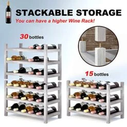 INTERBUILD Solid Hardwood Wine Rack Storage Shelf 3-Tier Stackable Freestanding Wine Bottle Holder 15 Bottles, Dusk Gray -Amazon Store 51yXCTCGu8L