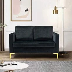 HULALA HOME Modern Velvet Loveseat Sofa With Gold Legs, Comfy Upholstered Small Love Seat Couch With Removable Cushions, 2-Seater Sofa For Living Room Bedroom, Mustard -Amazon Store 51yaoYIrYLL. AC