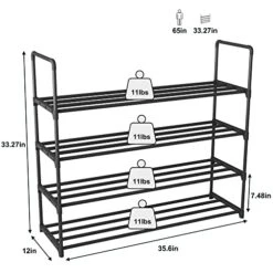 HOMEFORT 4-Tier Shoe Rack, Metal Shoe Tower,20 Pairs Shoe Storage Shelf, Entryway Stackable Shoes Organizer With 4 Tiers Metal Shelves, For Closet, Hallway, Entryway, Black