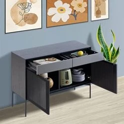 WILLIAMSPACE 46.8" Modern Sideboard Buffet Cabinet With 4 Doors & Adjustable Shelf & Gold Metal Frame, Floor Storage Cabinet, Standing Side Cabinet For Living Room, Hallway, Kitchen - Black&White&Gold -Amazon Store 51ydESNj7L. AC