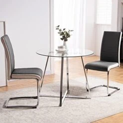 5 Pieces Dining Table And Chairs Set - Modern Round Dining Room Table With 4 Leather Chairs - Tempered Glass Table Top And Chrome Legs Kitchen Table Set For Small Space - White 22 5 Pieces Dining Table And Chairs Set - Modern Round Dining Room Table With 4 Leather Chairs - Tempered Glass Table Top And Chrome Legs Kitchen Table Set For Small Space - White -Amazon Store 51yf3egEycL. AC 1