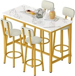AWQM Small Dining Table Set For 2, Bar Set With 1 Square Table And 2 Upholstered Chairs With Back, Faux Marble Table Breakfast Table With Footrest For Home & Kitchen (White & Gold) 27 AWQM Small Dining Table Set For 2, Bar Set With 1 Square Table And 2 Upholstered Chairs With Back, Faux Marble Table Breakfast Table With Footrest For Home & Kitchen (White & Gold) -Amazon Store 51yiJJ7jZCL. AC