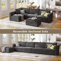 HONBAY Oversized Modular Sectional Sofa With Storage Seat Reversible L Shaped Modular Sectional Sofa With Deep Seat & Wide Chaise, Dark Grey -Amazon Store 51yk8VhqB5L