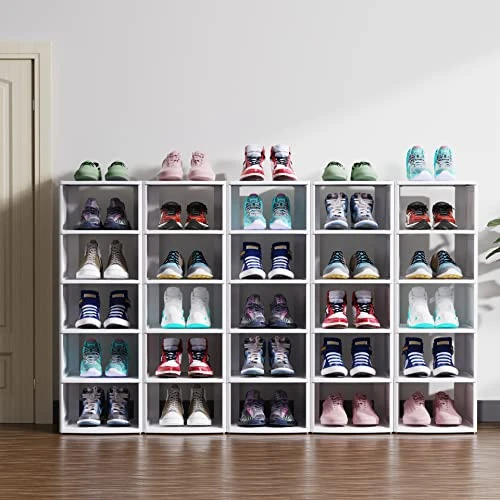 KOUPA 6-Tier Shoe Rack Storage Organizer,Stackable And Adjustable Multi-Function Shoe Boxes,Space Saving Shoe Shelf Bins ,Extra Large Capacity, Shoe Cubby(White) 5 KOUPA 6-Tier Shoe Rack Storage Organizer,Stackable And Adjustable Multi-Function Shoe Boxes,Space Saving Shoe Shelf Bins ,Extra Large Capacity, Shoe Cubby(White) - Image 3