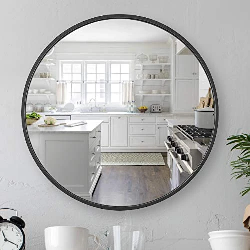 Mazatzal 32IN Wall Mirror Large Round Mirror Brushed Aluminum Framed Big Circle Mirror Black Bathroom Mirror Wall Décor For Living Room Bedroom Entryways 5 Mazatzal 32IN Wall Mirror Large Round Mirror Brushed Aluminum Framed Big Circle Mirror Black Bathroom Mirror Wall Décor For Living Room Bedroom Entryways - Image 3