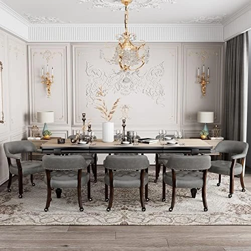 Set Of 4 Dining Chair With Casters, Leather Chair With Caster & Nailhead Trime Dining Chairs With Rollers Curving Backrest Chairs With Wheels Kitchen Table Rolling Chair,Espresso&Beige 1910BG 15 Set Of 4 Dining Chair With Casters, Leather Chair With Caster & Nailhead Trime Dining Chairs With Rollers Curving Backrest Chairs With Wheels Kitchen Table Rolling Chair,Espresso&Beige 1910BG - Image 13