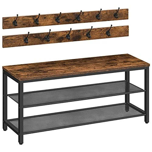 ALLOSWELL 39.4" Coat Rack Shoe Bench Set, 3-Tier Entryway Shoe Bench With 11 Coat Hooks, Industrial Style Shoe Rack, Sturdy And Durable, For Entryway, Hallway, MudRoom, Rustic Brown Black BSHR1001 3 ALLOSWELL 39.4" Coat Rack Shoe Bench Set, 3-Tier Entryway Shoe Bench With 11 Coat Hooks, Industrial Style Shoe Rack, Sturdy And Durable, For Entryway, Hallway, MudRoom, Rustic Brown Black BSHR1001