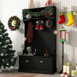 CITYLIGHT Hall Tree With 4 Hooks, Coat Hanger, Entryway Bench, Storage Bench, 3-in-1 Design, For Living Room, Hallway (Black) -Amazon Store 51yxx2y5NL. AC