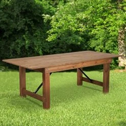 Flash Furniture HERCULES Series 7' X 40" Rectangular Antique Rustic Solid Pine Folding Farm Table