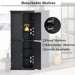 HONHPD Freestanding Tall Kitchen Pantry, 72.4" Minimalist Kitchen Storage Cabinet Organizer With 4 Doors And Adjustable Shelves, Black (US Warehouse) -Amazon Store 51z0GOc1gNL