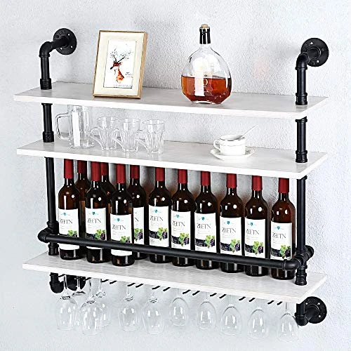 HAOVON Industrial Pipe Shelf Wine Rack Wall Mounted With 9 Stem Glass Holder,3-Tiers Rustic Floating Bar Shelves Wine Shelf,36in Real Wood Shelves Wall Shelf Unit,Pipe Shelving Glass Rack 7 HAOVON Industrial Pipe Shelf Wine Rack Wall Mounted With 9 Stem Glass Holder,3-Tiers Rustic Floating Bar Shelves Wine Shelf,36in Real Wood Shelves Wall Shelf Unit,Pipe Shelving Glass Rack - Image 5