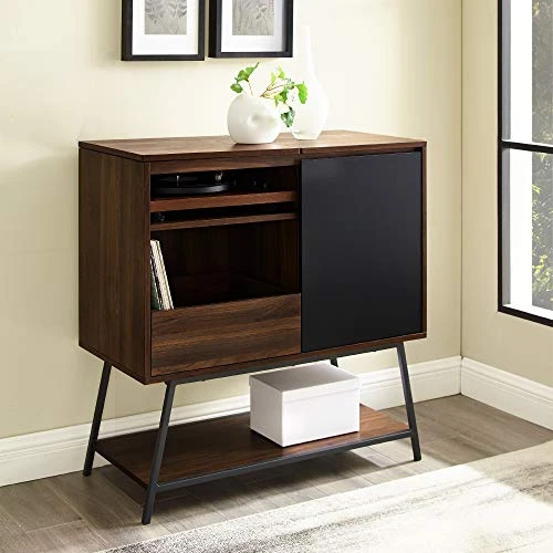 Walker Edison Modern Rectangle Sideboard With Record Player Storage-Entryway Serving Storage Cabinet Doors-Dining Room Console, 30 Inch, Black And Dark Walnut 4 Walker Edison Modern Rectangle Sideboard With Record Player Storage-Entryway Serving Storage Cabinet Doors-Dining Room Console, 30 Inch, Black And Dark Walnut - Image 2