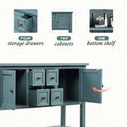 Knocbel Vintage Wood Console Table Buffet Sideboard With 4 Storage Drawers, 2 Cabinets & Bottom Shelf, Entryway Hallway Foyer Table Cupboard Coffee Bar Cabinet, 46" L X 15" W X 34" H (Dark Blue) 17 Knocbel Vintage Wood Console Table Buffet Sideboard With 4 Storage Drawers, 2 Cabinets & Bottom Shelf, Entryway Hallway Foyer Table Cupboard Coffee Bar Cabinet, 46" L X 15" W X 34" H (Dark Blue) -Amazon Store 51zC7kyvdSL