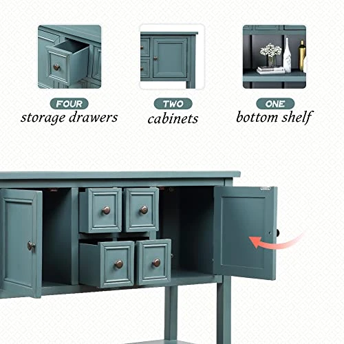 Knocbel Vintage Wood Console Table Buffet Sideboard With 4 Storage Drawers, 2 Cabinets & Bottom Shelf, Entryway Hallway Foyer Table Cupboard Coffee Bar Cabinet, 46" L X 15" W X 34" H (Dark Blue) 6 Knocbel Vintage Wood Console Table Buffet Sideboard With 4 Storage Drawers, 2 Cabinets & Bottom Shelf, Entryway Hallway Foyer Table Cupboard Coffee Bar Cabinet, 46" L X 15" W X 34" H (Dark Blue) - Image 4